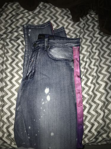 Customer photo review of Dip Dye Skinny Fit Track Denim Bleach Splatter - Purple (M4818D)