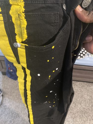 Customer photo review of Side Stripe Print Skinny Fit Track Denim Black - Yellow (M4701DB)