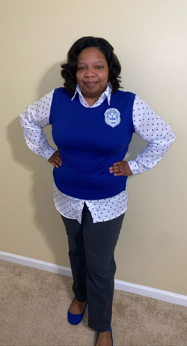 Customer photo review of Polka Dot Chiffon Sweater - Royal