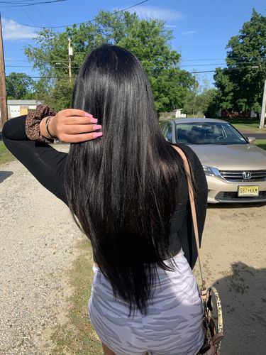 Customer photo review of Full Shine Tape in Hair Extensions Remy Human Hair Off Black (#1B)