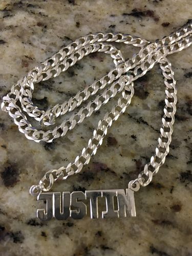 Customer photo review of Block Mini Name Necklace with Cuban Chain
