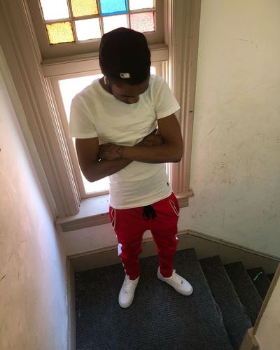 Customer photo review of Premium Side Stripe Zip Pocket Track Pants (Red-White)