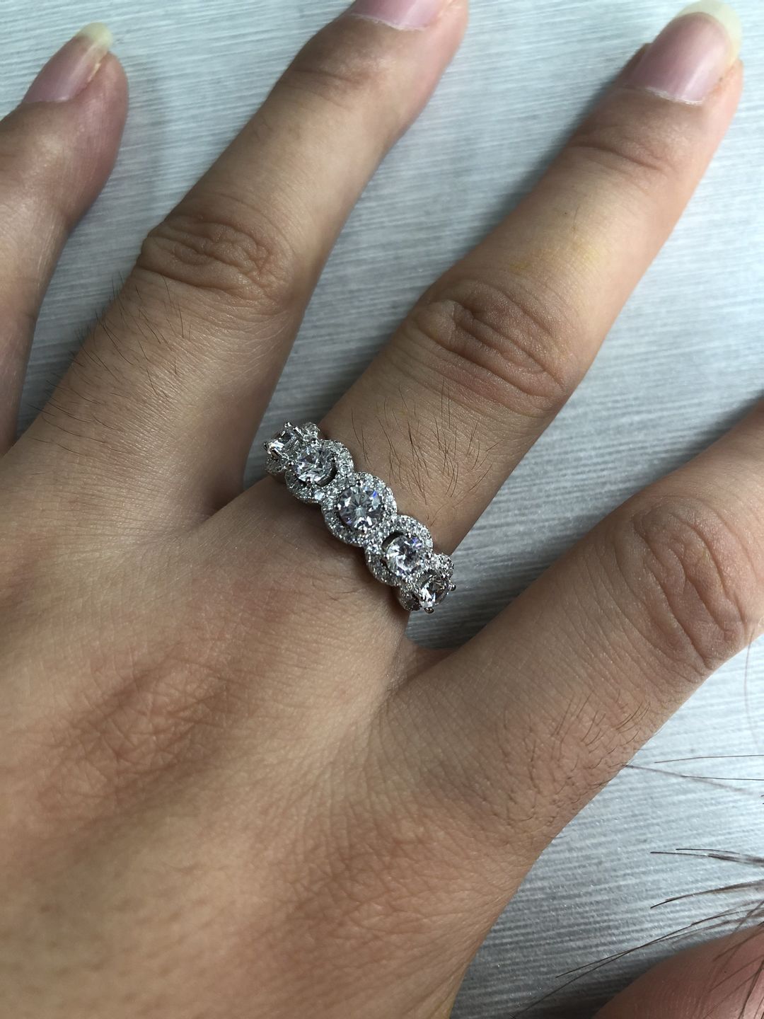 Customer photo review of S925 Round Cut 1.5 Ct Fashion Halo Five Stone Anniversary Ring In Sterling Silver