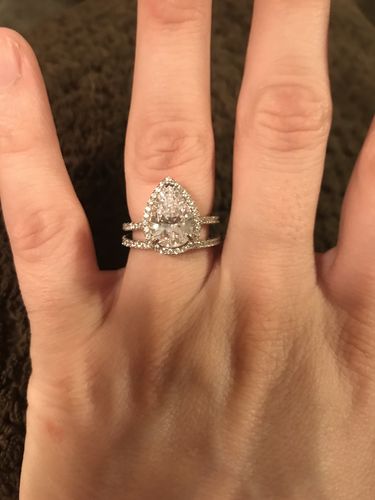 Customer photo review of Louily Halo Pear Cut Engagement Ring In Sterling Silver