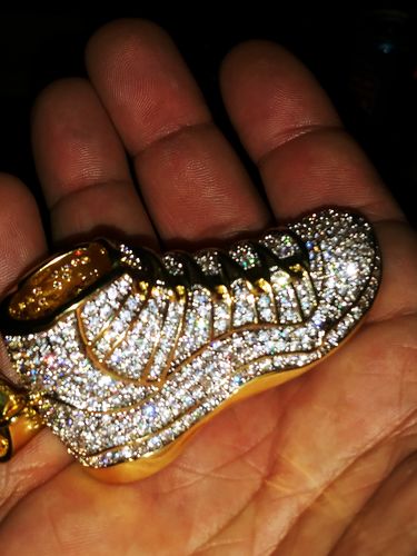 Customer photo review of Gold 3D Fully Iced Jordan 11 Sneaker Pendant