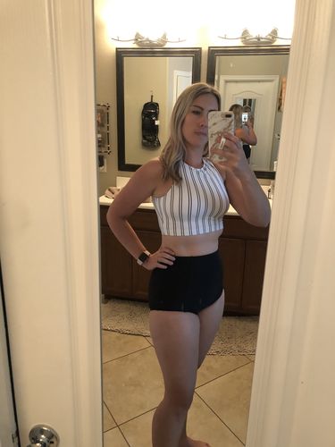 Customer photo review of Hello Bombshell Top | White & Black Stripes | Final Sale