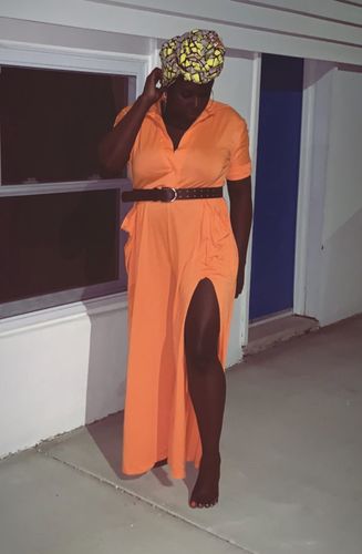 Customer photo review of Solid Plunge Slit Jumpsuit