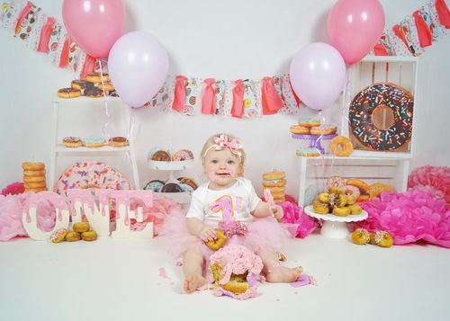 Customer photo review of Kate Pink Donut Banners Children Backdrop