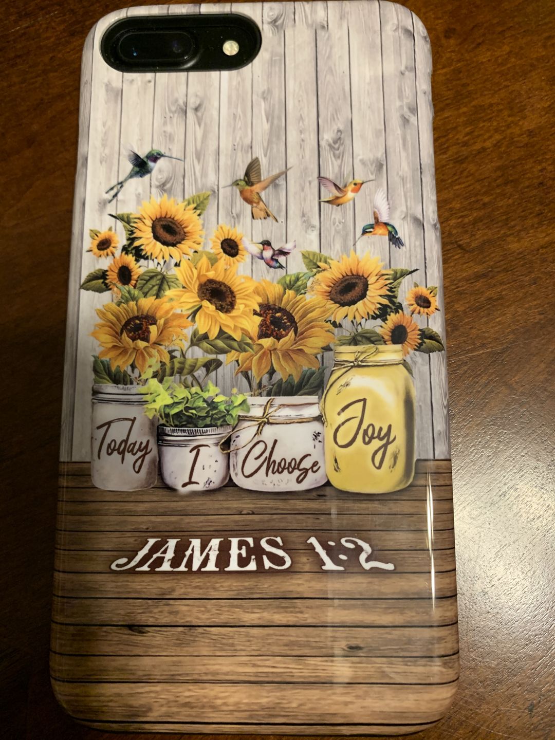 Customer photo review of Christian phone cases: Today I choose Joy James 1:2, Sunflower Hummingbird phone case