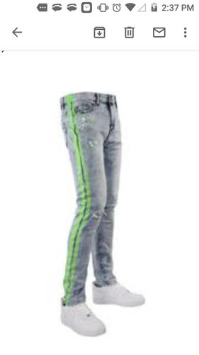 Customer photo review of Neon Stripe Print Skinny Fit Track Denim Blue Wash - Green (M4701D)