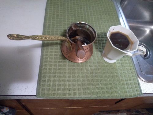 Customer photo review of Turkish Copper Coffee Pot with Premium Brass Handle (Grape)