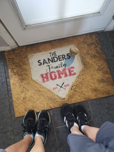 Customer photo review of Personalized Home Plate Welcome Mat