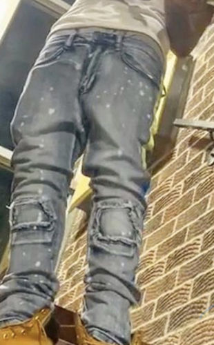 Customer photo review of Dip Dye Skinny Fit Track Denim Bleach Splatter - Blue (M4818D)