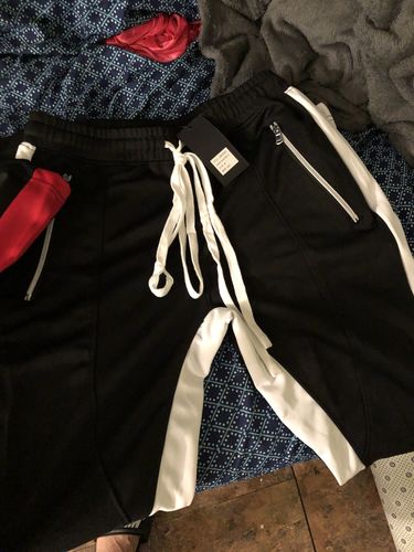 Customer photo review of Zip Pocket Dual Stripe Track Pants (Black-White)