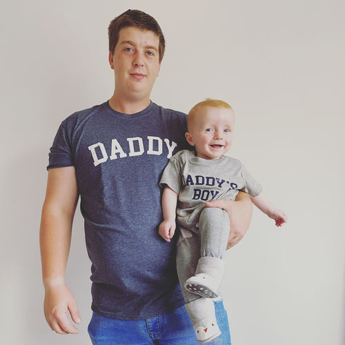 Customer photo review of Daddy & Daddy's Boy College Matching T-Shirts (MRK X)