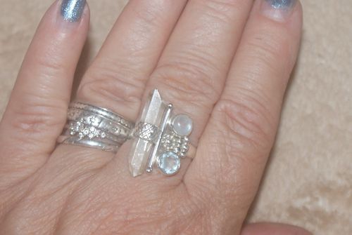 Customer photo review of Herkimer Diamond, Rainbow Moonstone, Blue Topaz Ring Size 9 (925 Sterling Silver) RING9431