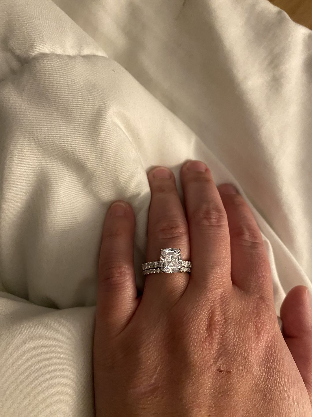 Customer photo review of S925 3.0Ct Cushion Cut Engagement Ring In Sterling Silver
