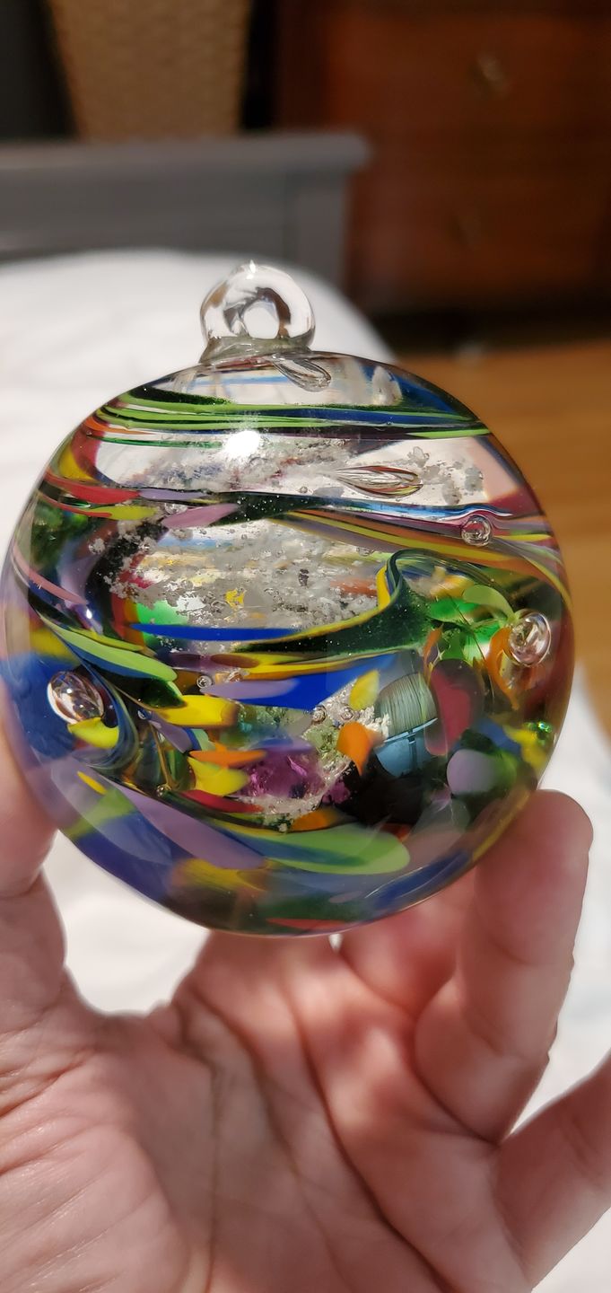 Customer photo review of Rainbow Confetti Orb with Cremation Ashes
