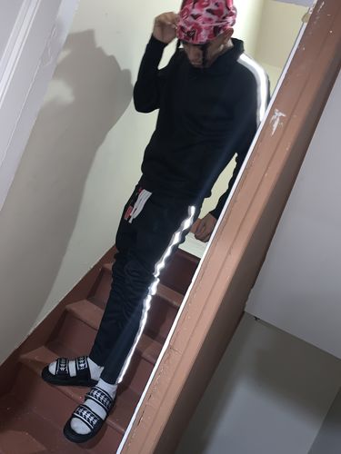 Customer photo review of Premium Side Stripe Zip Pocket Track Pants (Black - White)