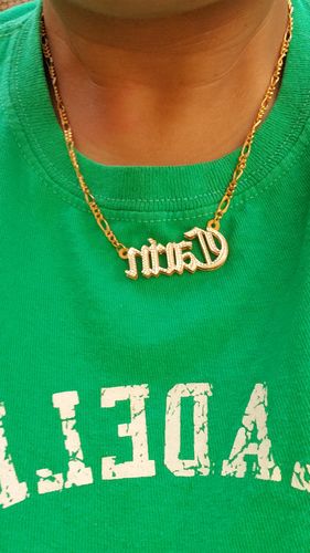 Customer photo review of Double Plated Gothic Angelina Style Name Necklace