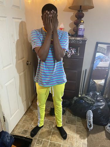 Customer photo review of Solid One Stripe Track Pants Neon Yellow (100-401)