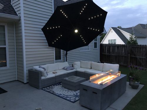 Customer photo review of 70" Linear Outdoor Propane Gas Fire Pit Table in Gray