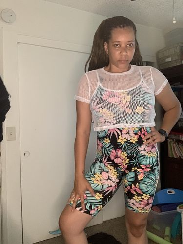 Customer photo review of Soft Floral Side Stripe Active Romper - Black Floral