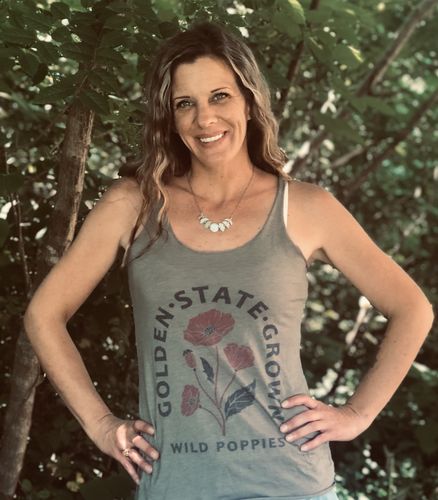 Customer photo review of Wild Poppy taupe grey tank