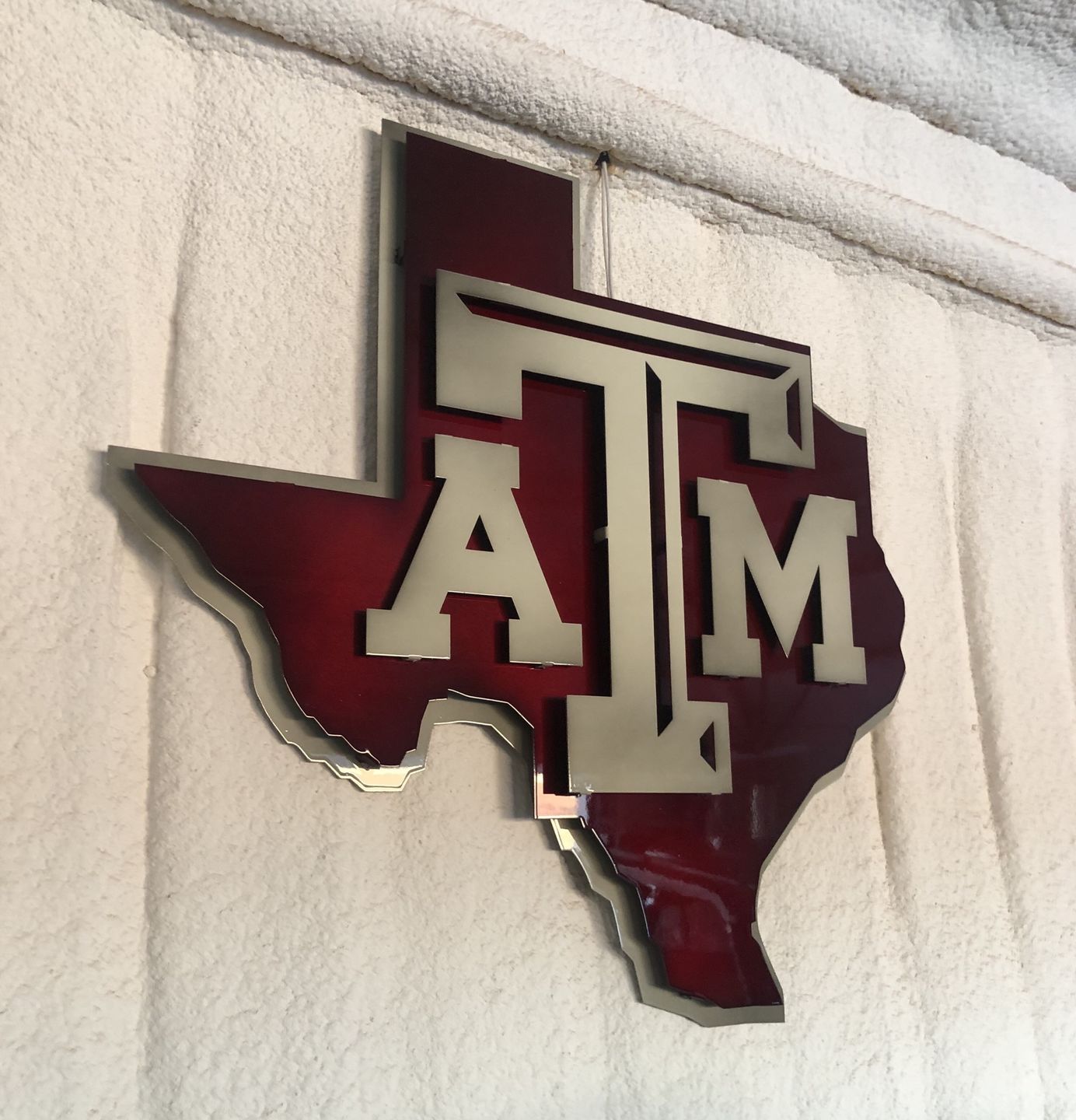 Customer photo review of Texas A&M 3D Metal Art Vintage White on State of Texas 22" x 21.5"