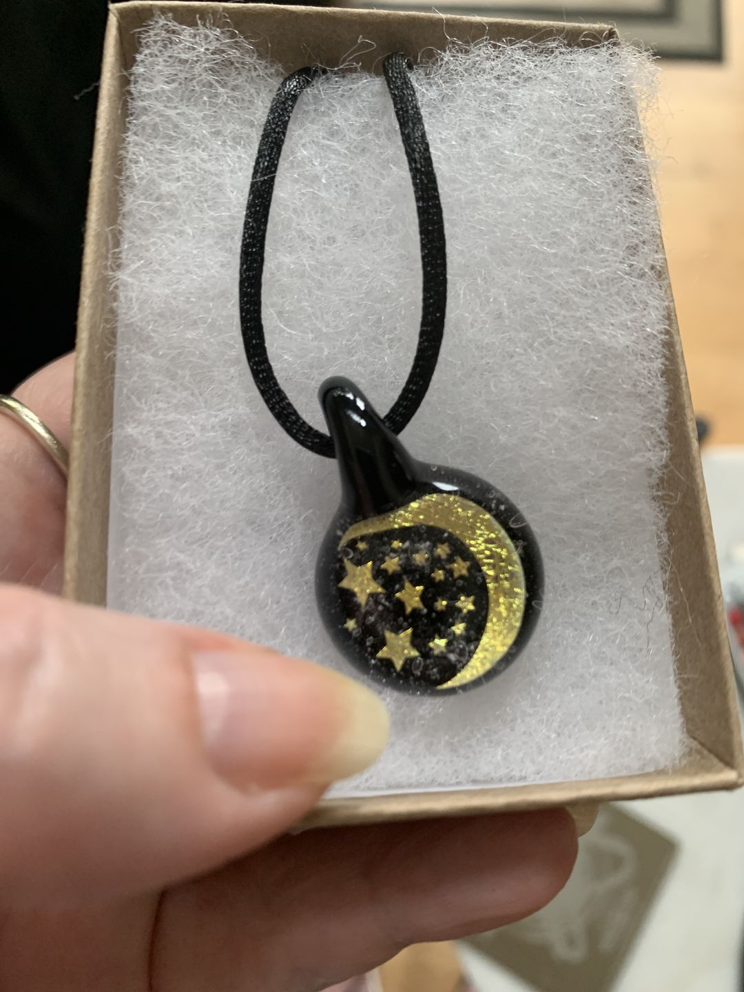 Customer photo review of Moon and Stars Hologram Pendant with Infused Cremation Ash