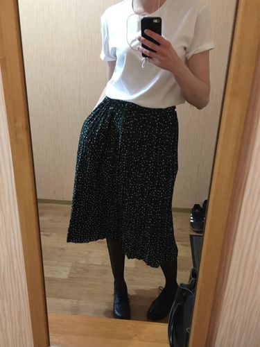 Customer photo review of Elegant dots prints pleated midi skirt A001#