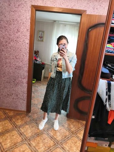 Customer photo review of Elegant dots prints pleated midi skirt A001#
