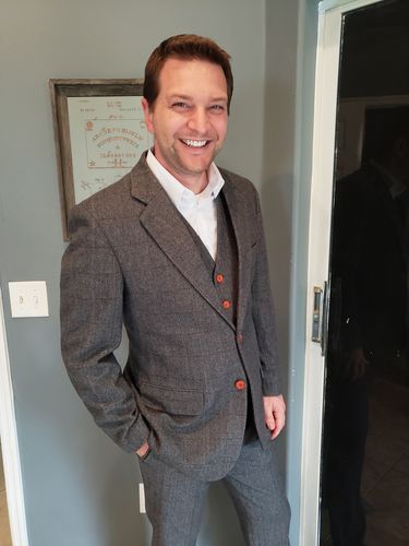 Customer photo review of Prince Of Wales Grey Herringbone Tweed 3 Piece Suit