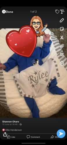 Customer photo review of Personalised White Bubble Fleece And Grey Stripe Baby Bean Bag