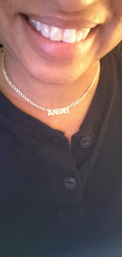 Customer photo review of Block Mini Name Necklace with Cuban Chain