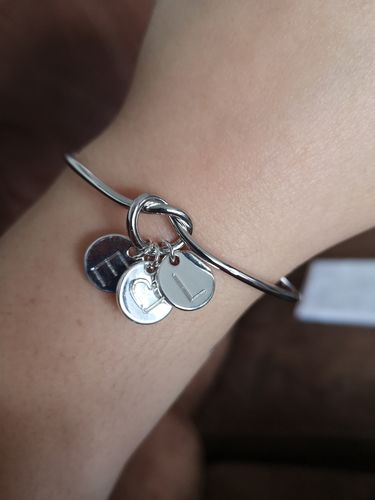 Customer photo review of AC Three Charm Initial Bangle Bracelet