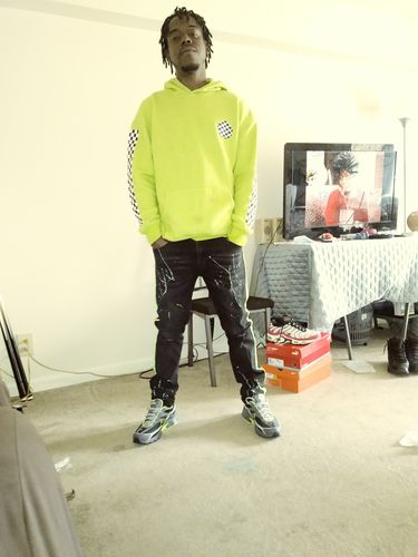 Customer photo review of Side Stripe Paint Splatter Skinny Fit Denim Black - Green (M4825D)