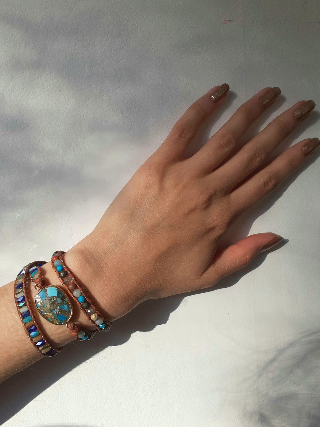 Customer photo review of Natural Turquoise & Jasper Wrap Bracelet