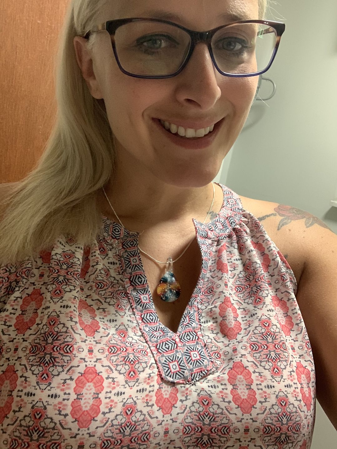 Customer photo review of Tie Dye Pendant with Infused Cremation Ashes