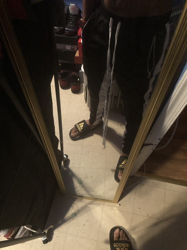 Customer photo review of Zip Pocket Dual Stripe Track Pants (Black-White)