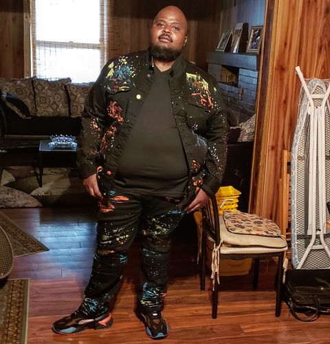 Customer photo review of FASHION RIP AND REPAIR JEANS OCEAN BLUE - BIG AND TALL