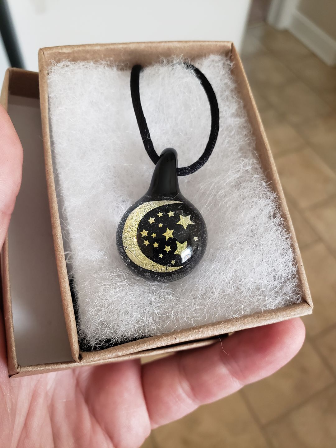 Customer photo review of Moon and Stars Hologram Pendant with Infused Cremation Ash