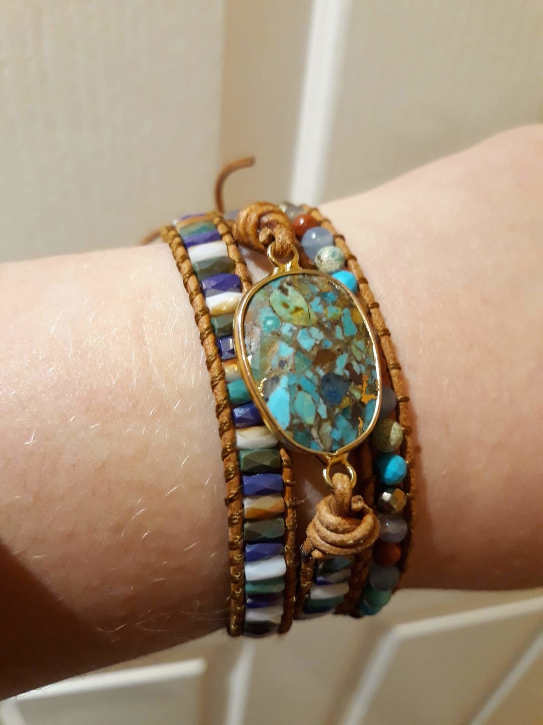 Customer photo review of Natural Turquoise & Jasper Wrap Bracelet