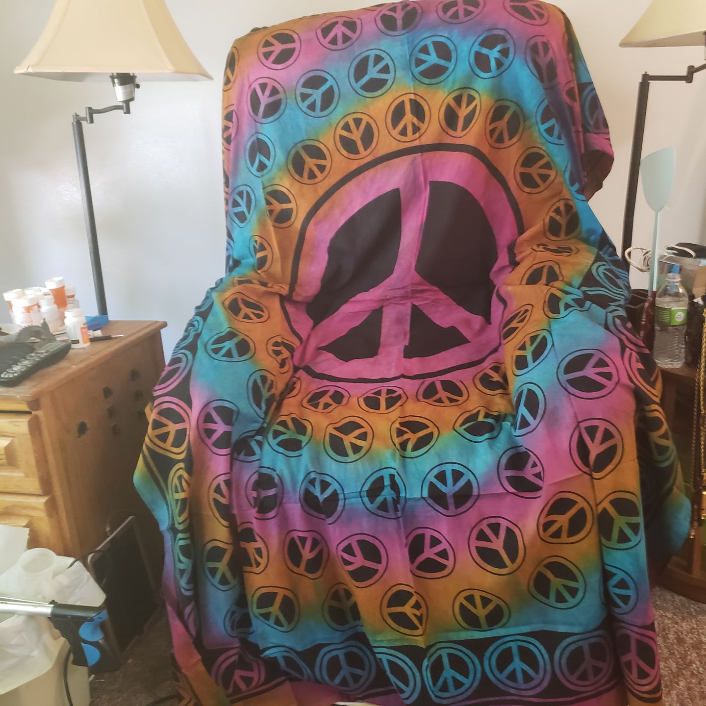 Customer photo review of Peace Sign Tie Dye Tapestry
