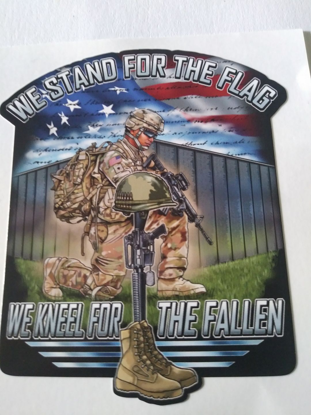 Customer photo review of Stand For The Flag, Kneel For The Fallen 4" Decal