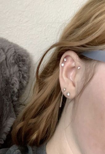 Customer photo review of Round Gem Top Internally Threaded Lip Ring 16g