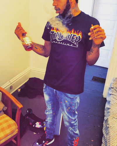 Customer photo review of Flame Print Skinny Fit Denim Light Wash (M4794D)