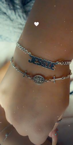 Customer photo review of Block Mini Name Bracelet with Cuban Chain