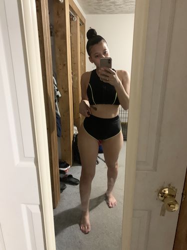 Customer photo review of Zip-Up Racer Back Surfer Bikini Top - Neon Green