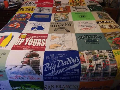 T-shirt quilt with humor, travel themes by Wyndham from NC